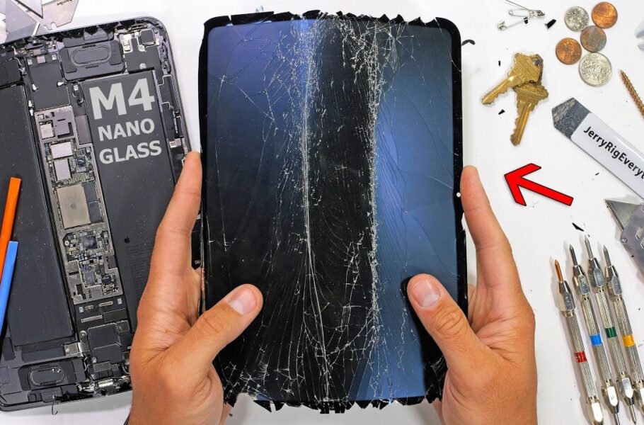 تست مقاومت شیشه نانوبافت آیپد پرو